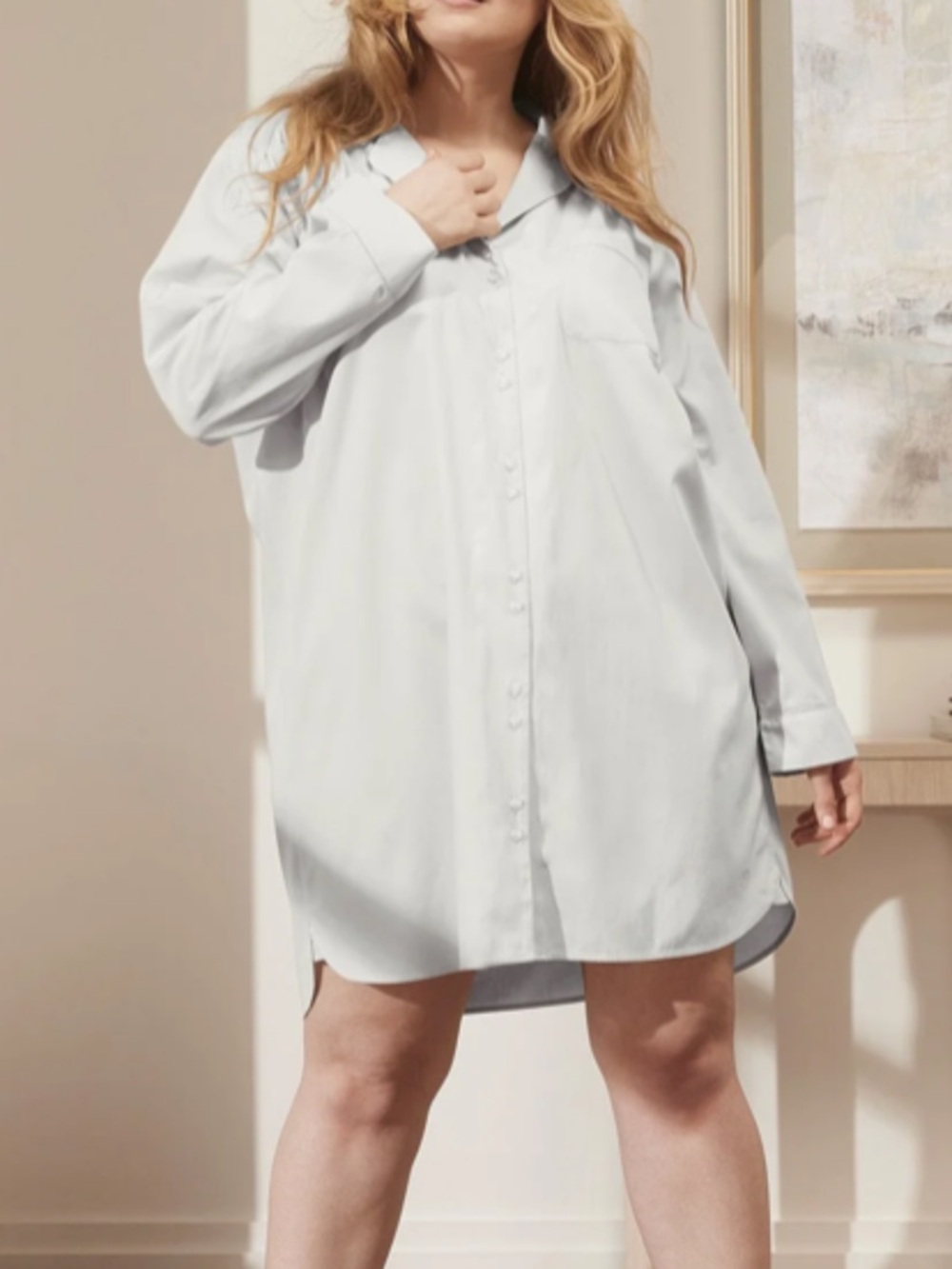 Everyday Button-Front Sleep Shirt - Light Gray